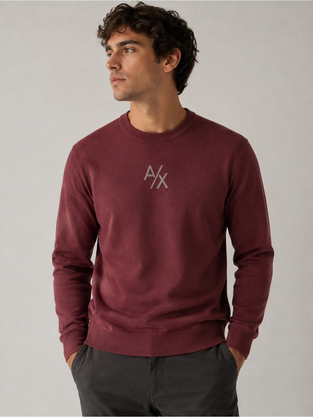 Armani Exchange Burgundy Crewneck Logo Sweater size M NWT